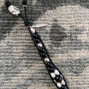 Black Leather Wrap Bracelet. Matte Black Onyx and Sterling Silver.